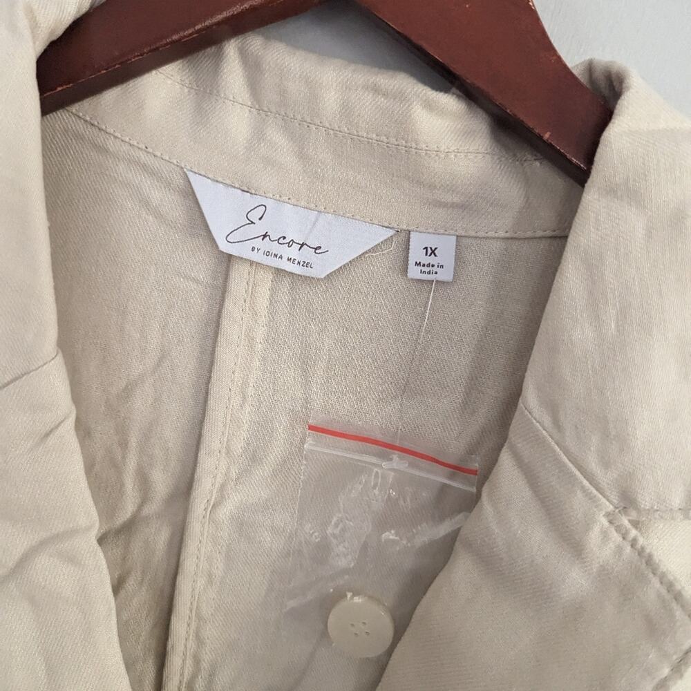 NEW Women's Encore By Indina 1X Tan Blazer Lightweight  Linen Blend - Picture 8 of 9